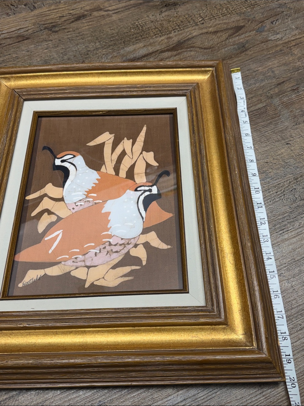 Vintage large 17x20 framed quail MCM artwork - Picture 3 of 10